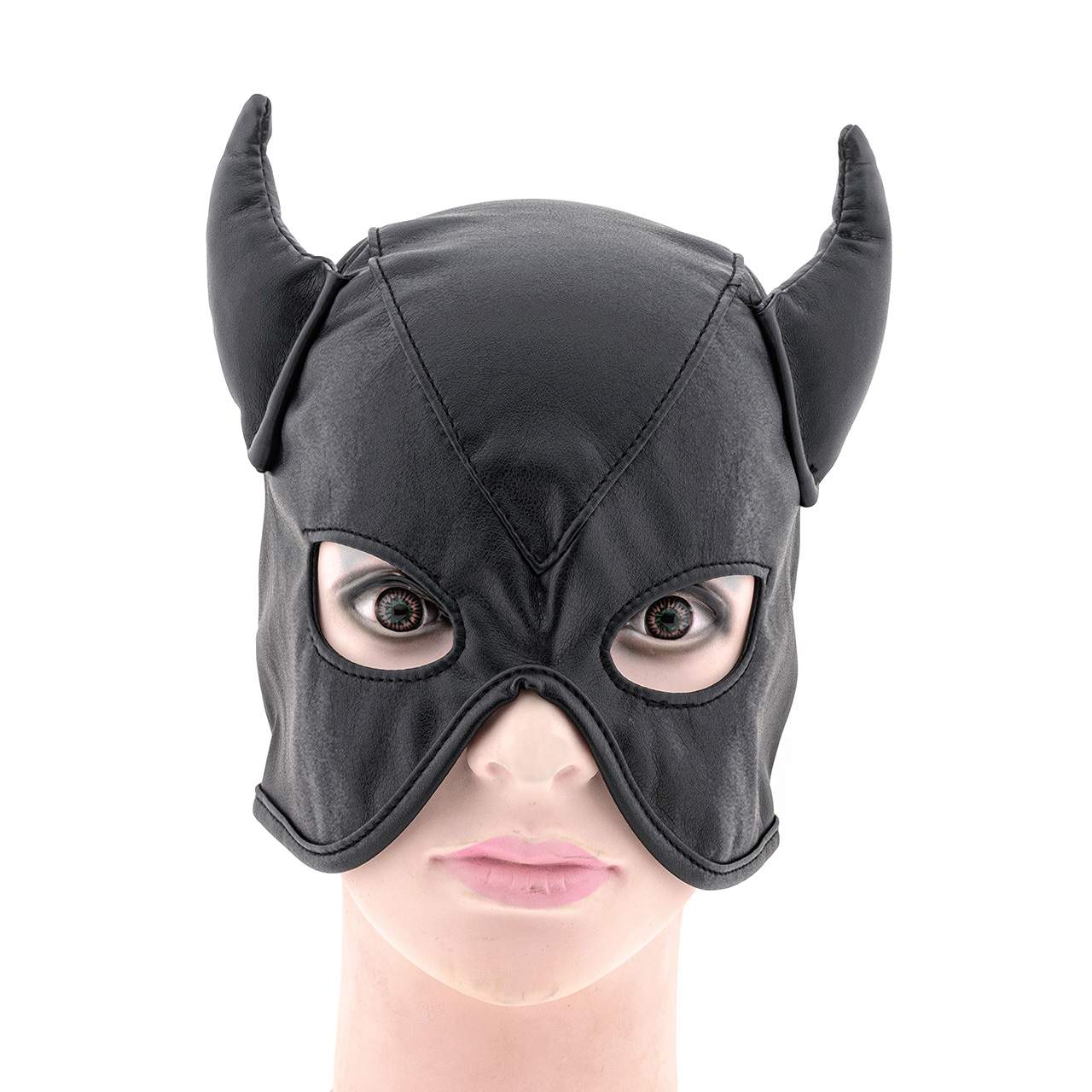 Czarna skórzana maska diabła z rogami dla mężczyzn – wiązanie z tyłu