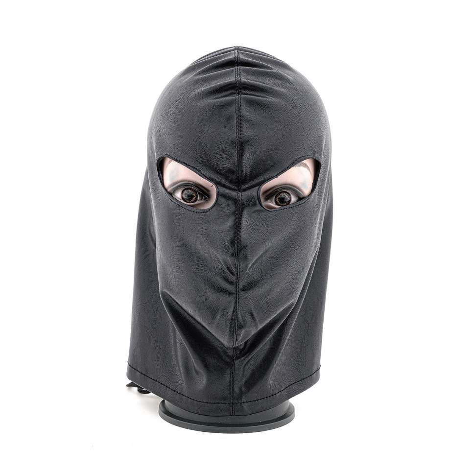 Czarna maska z otworami na oczy i gorsetowym wiązaniem