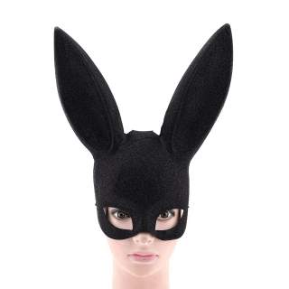 Czarna brokatowa maska króliczka z długimi uszami