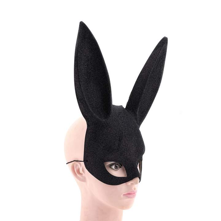 Czarna brokatowa maska króliczka z długimi uszami