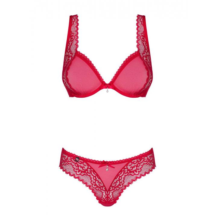 Dwuczęściowy czerwony komplet Obsessive Rougebelle