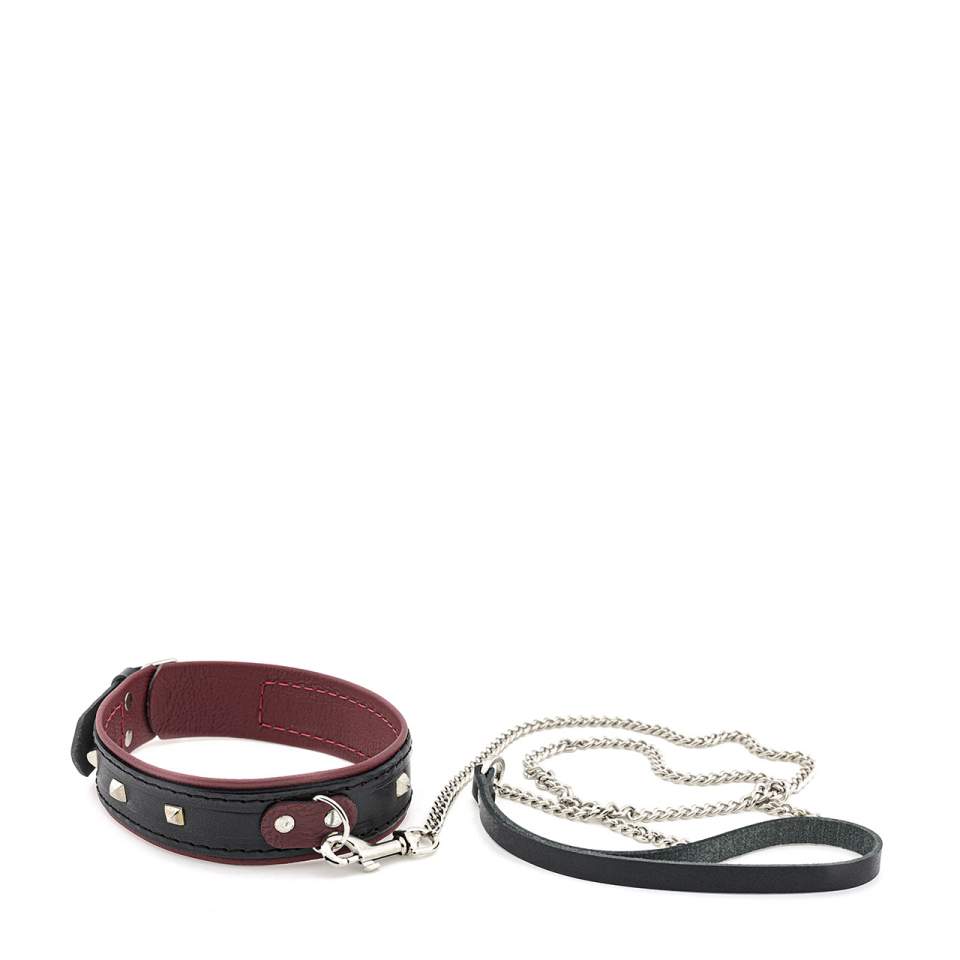 Skórzana obroża z ćwiekami i smyczą dla kobiet