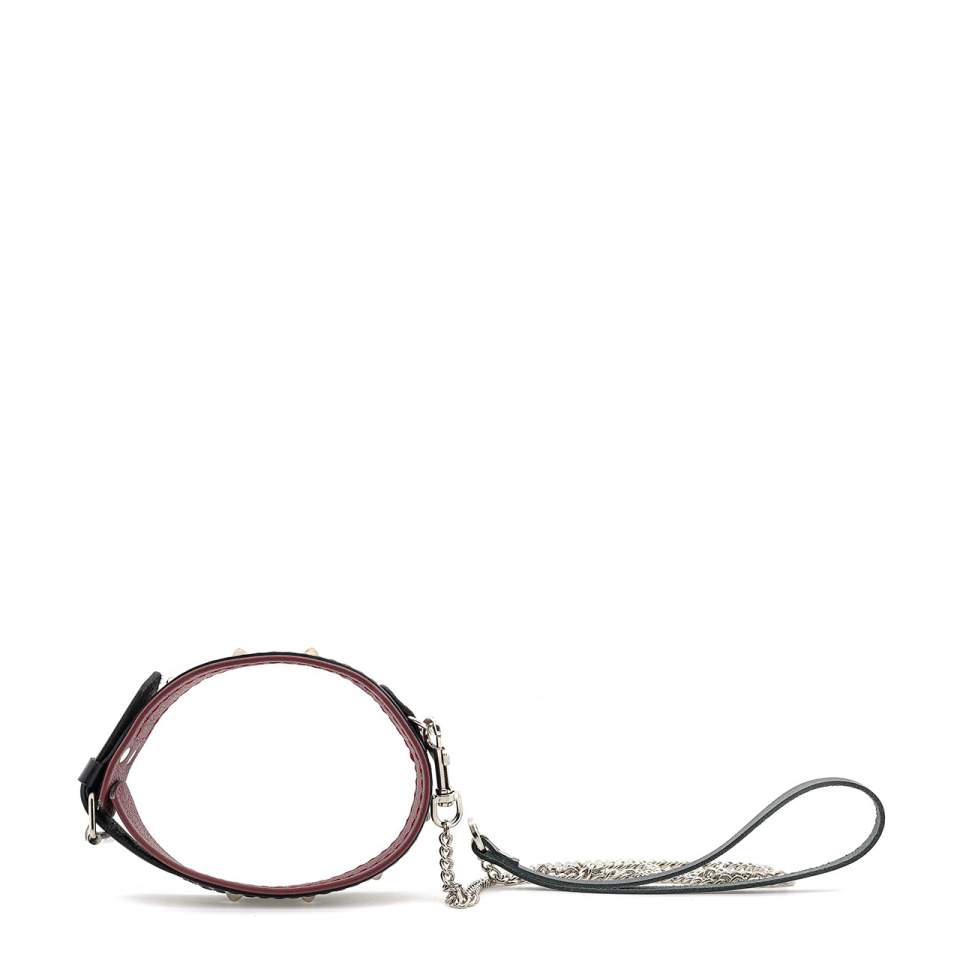 Skórzana obroża z ćwiekami i smyczą dla kobiet