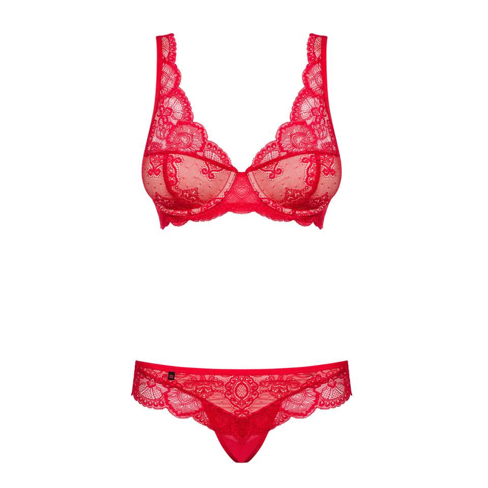 Dwuczęściowy, czerwony komplet Obsessive 853-SET-3