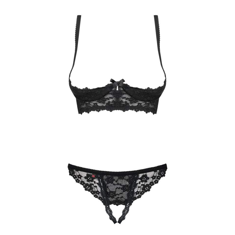 Czarny półotwarty dwuczęściowy komplet Obsessive Letica 