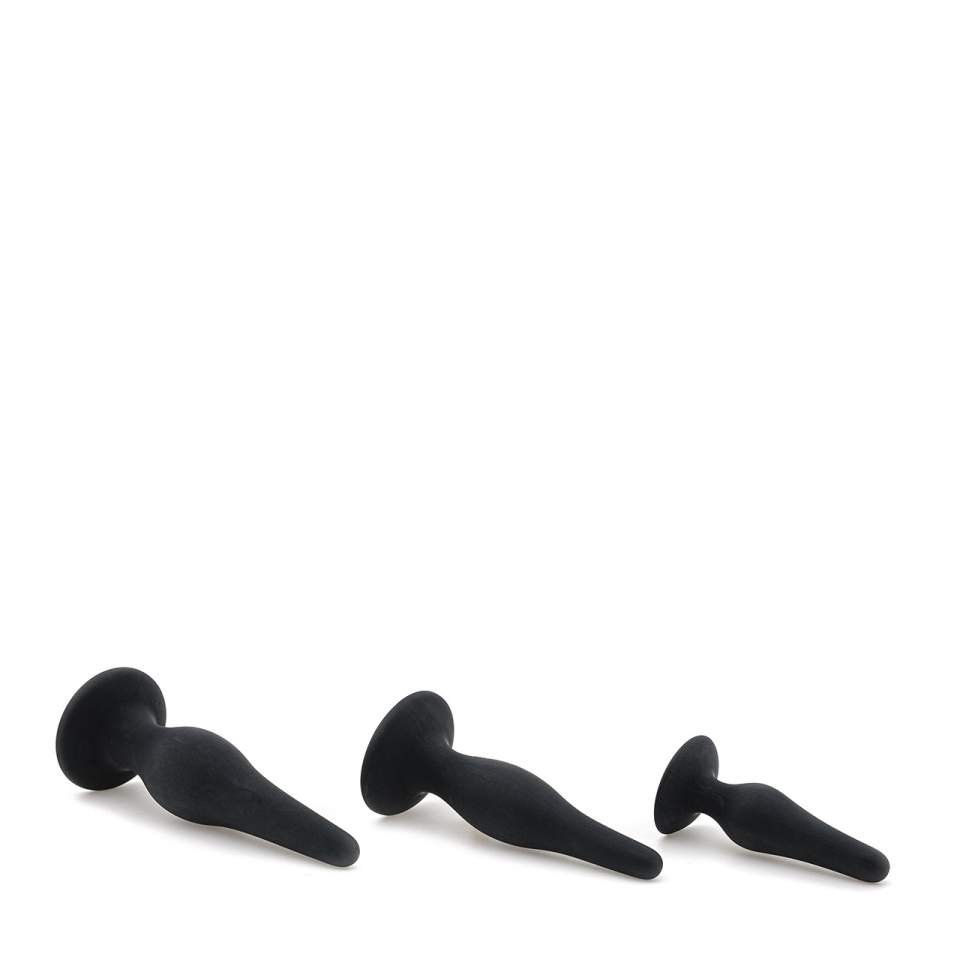 Zestaw czarnych korków analnych z szeroką podstawą dla początkujących – 2,5-3,5 cm