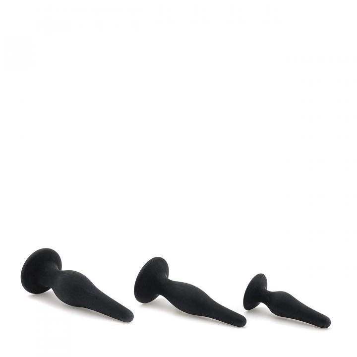 Zestaw czarnych korków analnych z szeroką podstawą dla początkujących – 2,5-3,5 cm