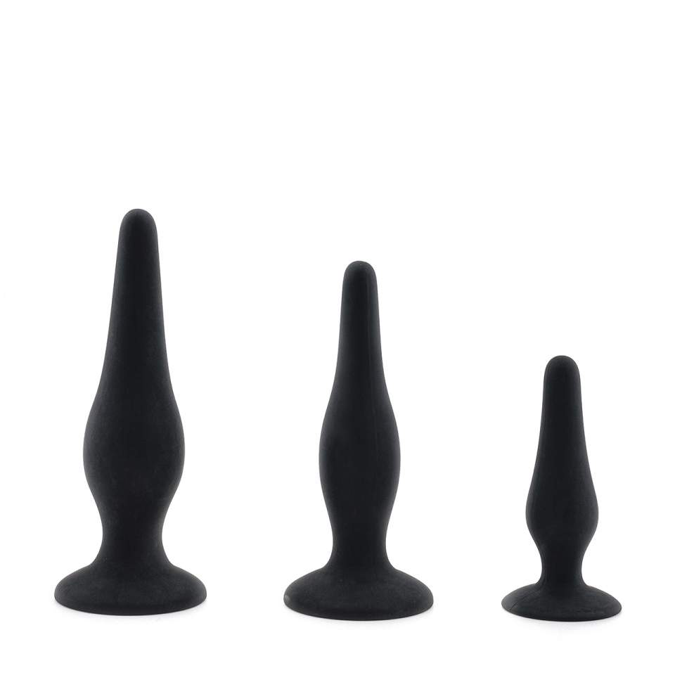 Zestaw czarnych korków analnych z szeroką podstawą dla początkujących – 2,5-3,5 cm