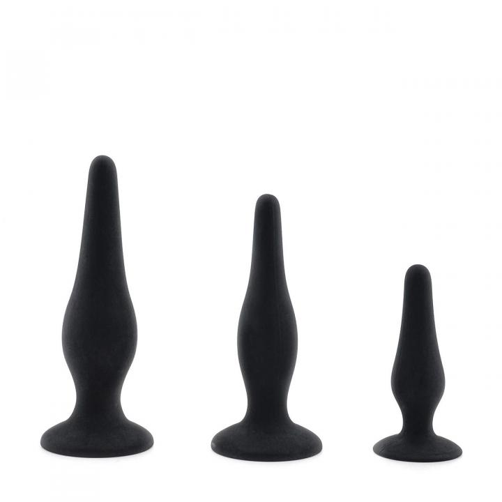 Zestaw czarnych korków analnych z szeroką podstawą dla początkujących – 2,5-3,5 cm