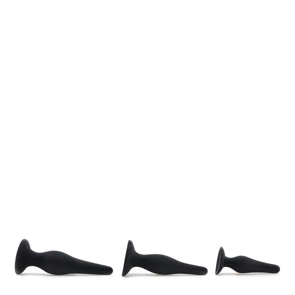 Zestaw czarnych korków analnych z szeroką podstawą dla początkujących – 2,5-3,5 cm