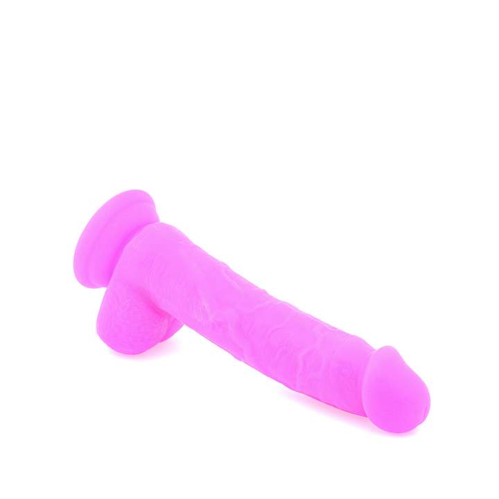 Różowe silikonowe dildo na przyssawce z jądrami – 15 cm