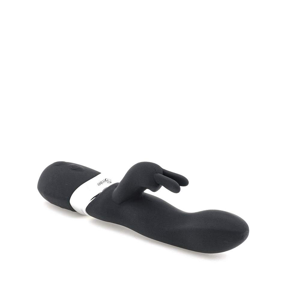 Czarny ekskluzywny wibrator typu króliczek ze stymulacją łechtaczki  