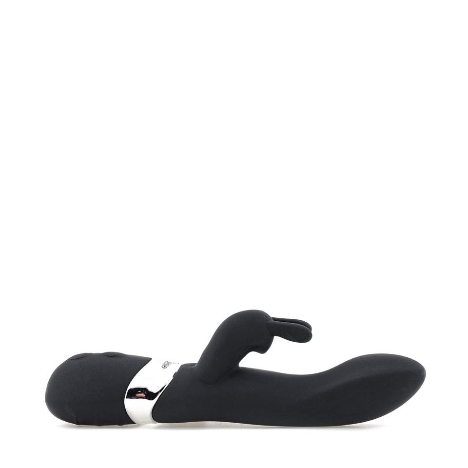 Czarny ekskluzywny wibrator typu króliczek ze stymulacją łechtaczki  