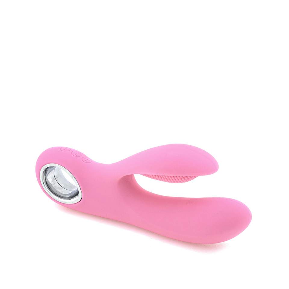 Różowy silikonowy wibrator króliczek z porowatą końcówką do stymulacji łechtaczki  