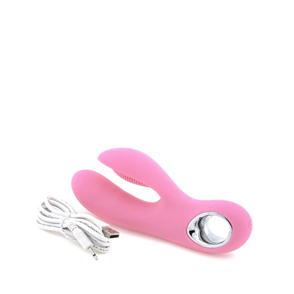 Różowy silikonowy wibrator króliczek z porowatą końcówką do stymulacji łechtaczki  