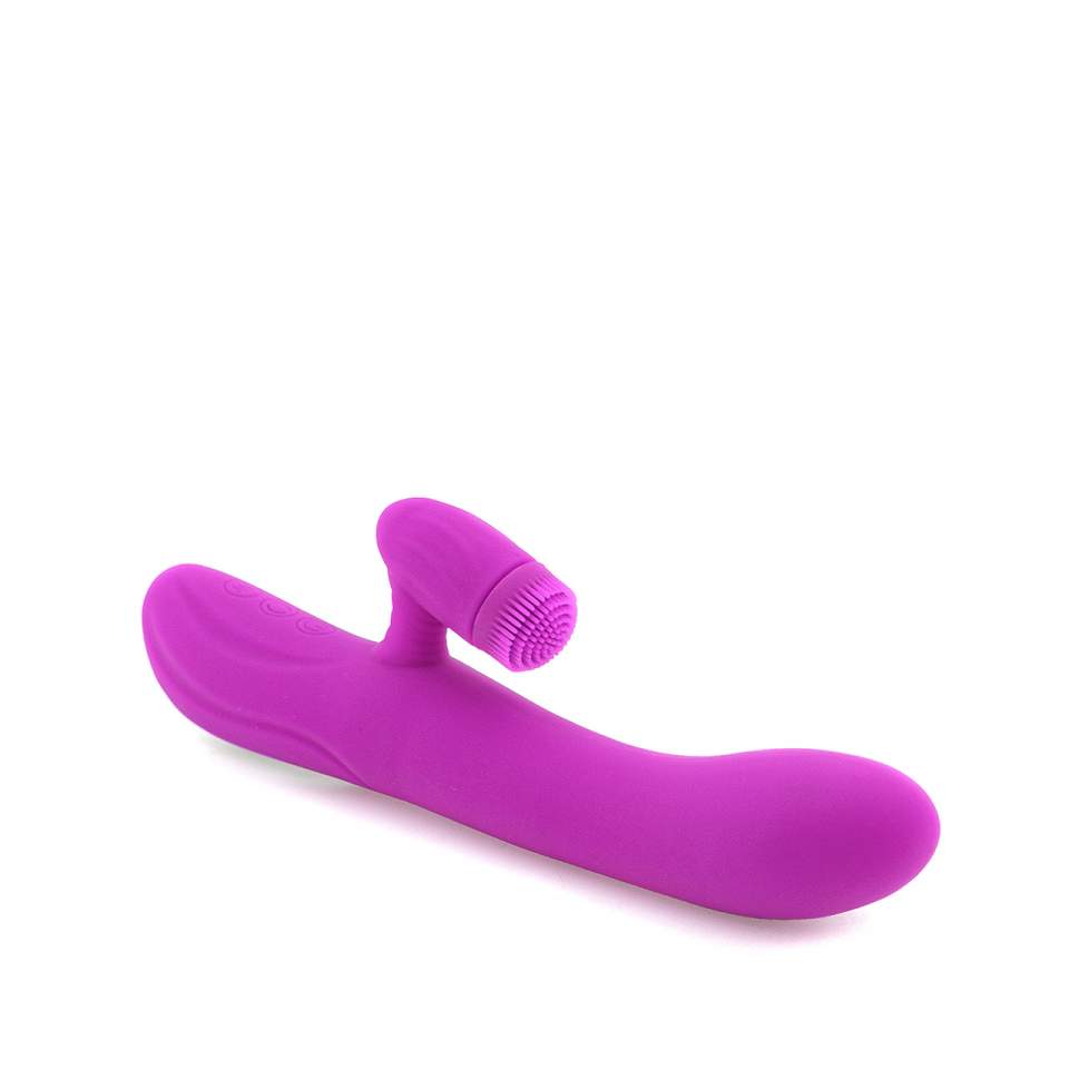 Fioletowy silikonowy wibrator  z rotacyjnym stymulatorem łechtaczki – 20,5 cm