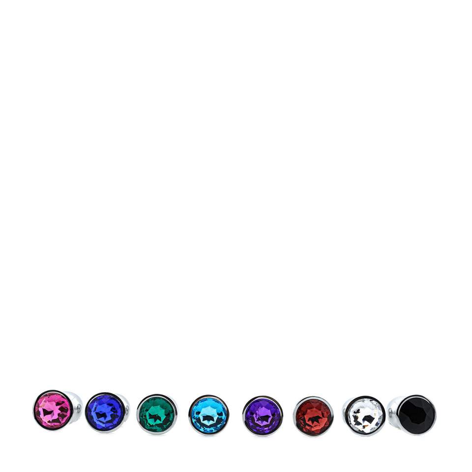 Srebrny stalowy korek analny z kryształkiem w różnych kolorach – średnica 2,8 cm