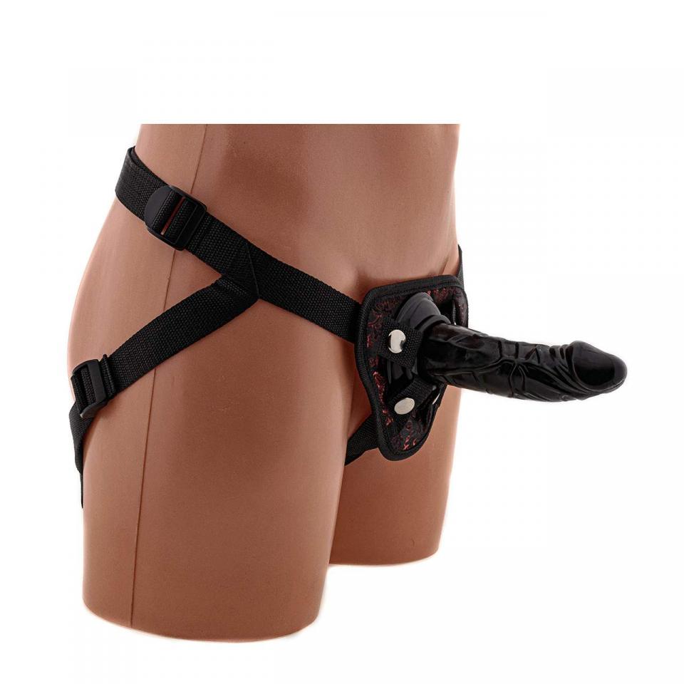 Czarne odpinane dildo realistyczne z uprzężą - 14,5 cm