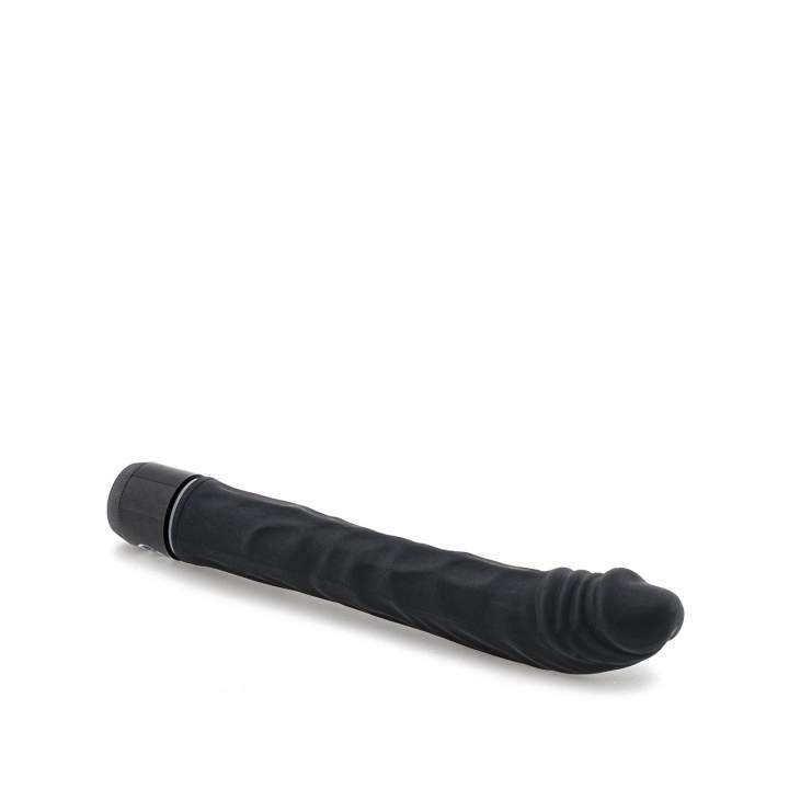 Duży czarny wibrator klasyczny z lekko zakrzywioną główką – 19 cm