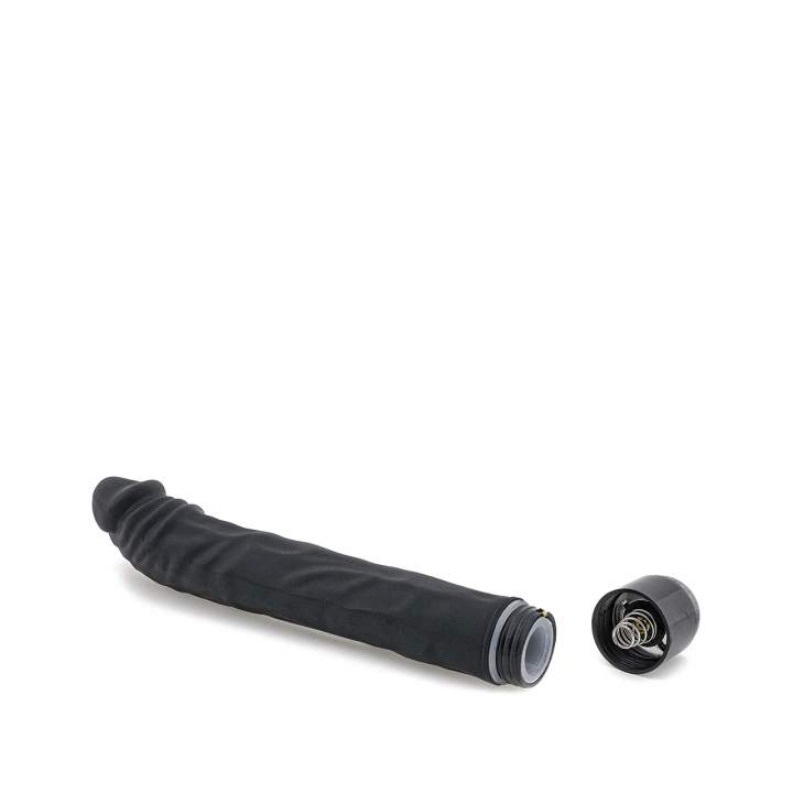 Duży czarny wibrator klasyczny z lekko zakrzywioną główką – 19 cm