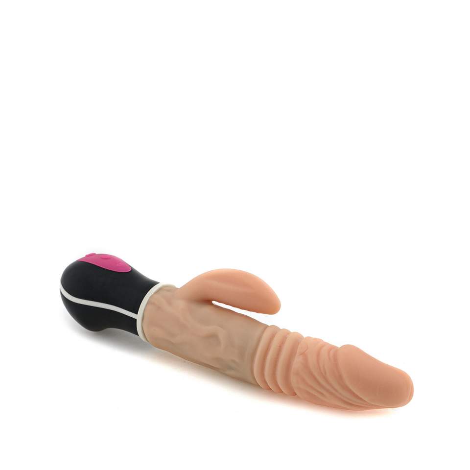 Cielisty wibrator króliczek z ruchomą główką, wykonany z cyberskóry