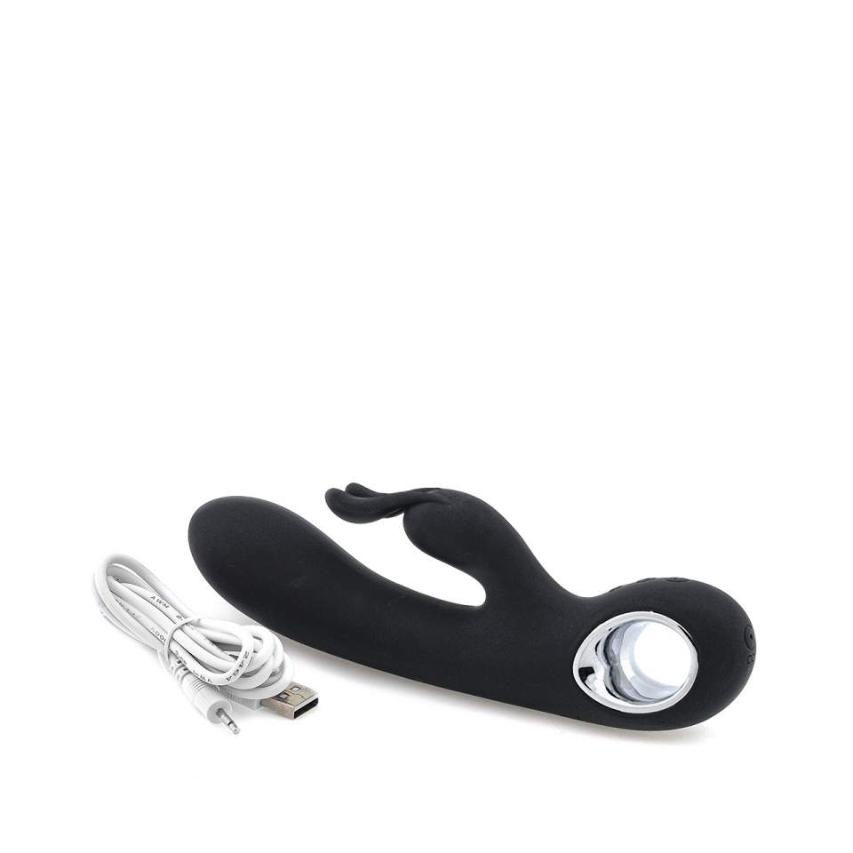 Wielofunkcyjny czarny wibrator króliczek ładowany przez USB
