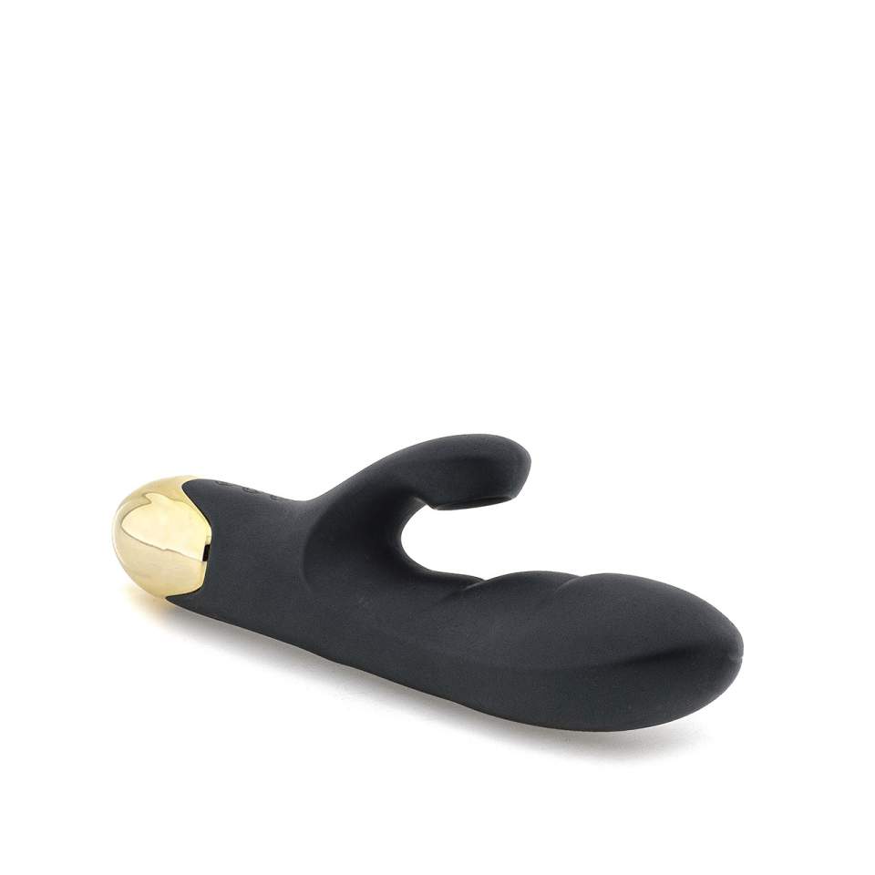 Czarny elegancki wibrator króliczek z funkcją ssania łechtaczki – 19,2 cm