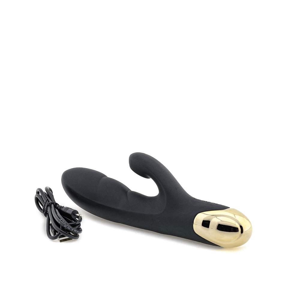 Czarny elegancki wibrator króliczek z funkcją ssania łechtaczki – 19,2 cm