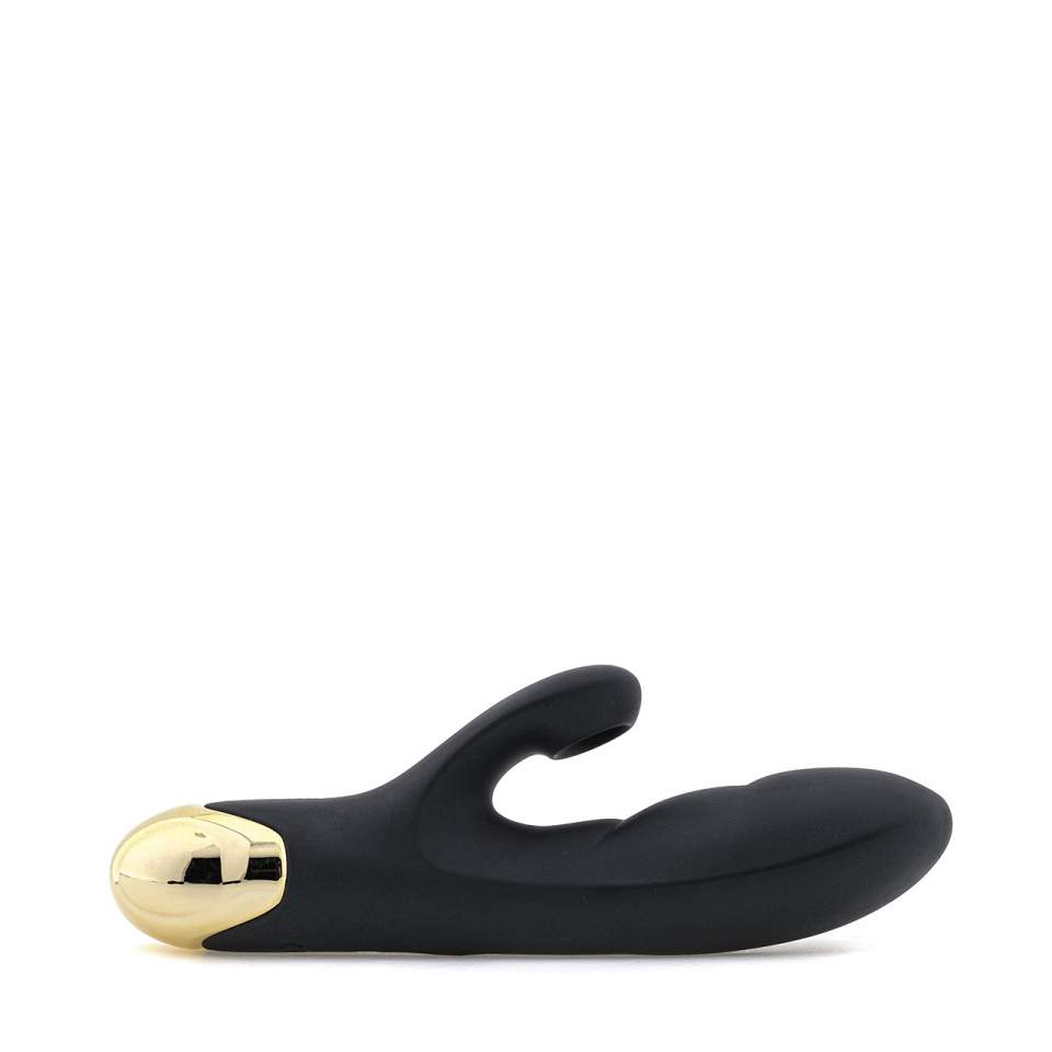 Czarny elegancki wibrator króliczek z funkcją ssania łechtaczki – 19,2 cm