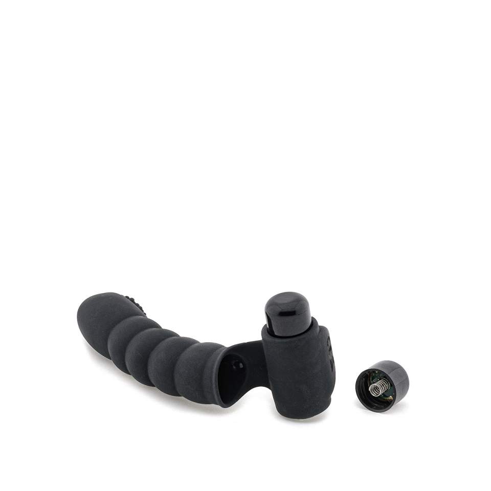 Czarny wibrator na palec z wypustkami do stymulacji różnych stref erogennych 