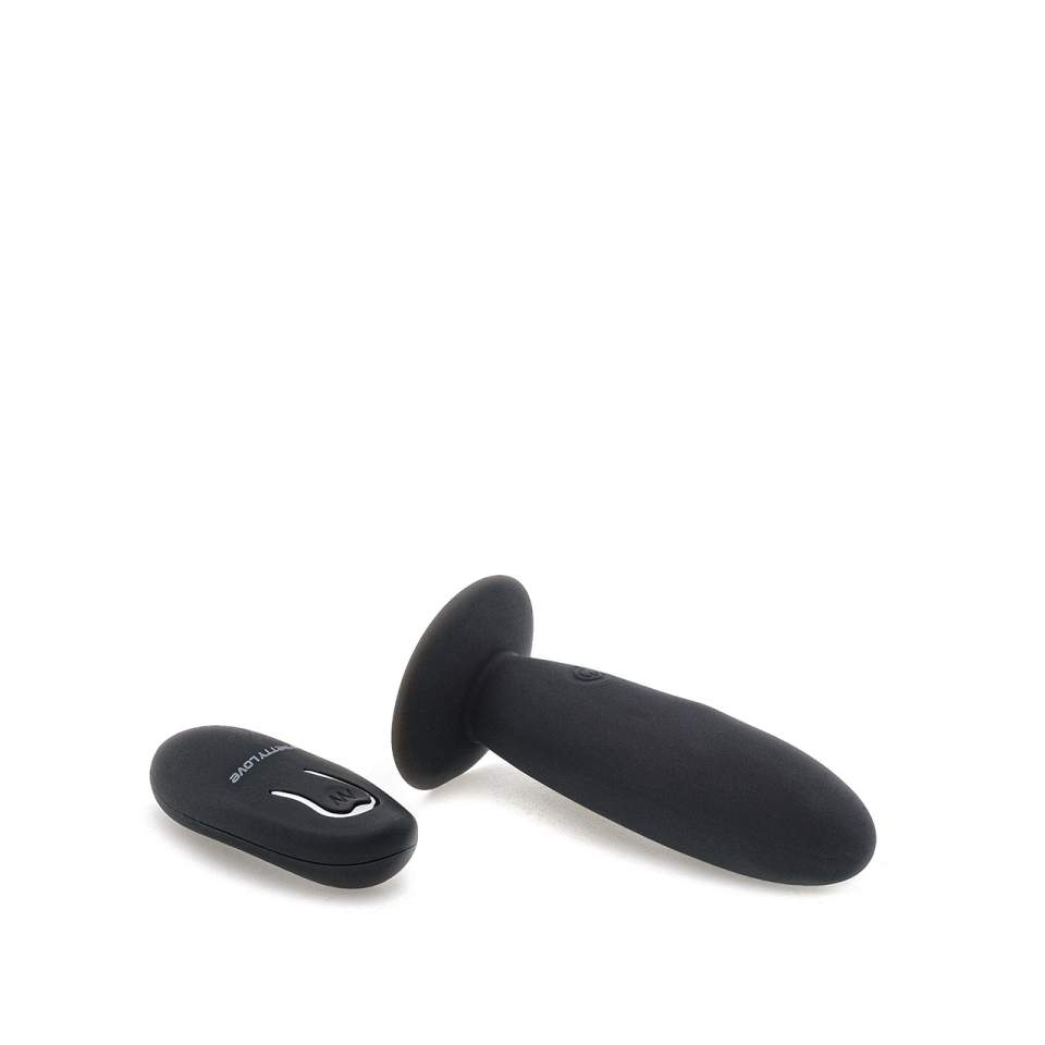 Czarny wibrujący korek analny z pilotem – 3,3 cm