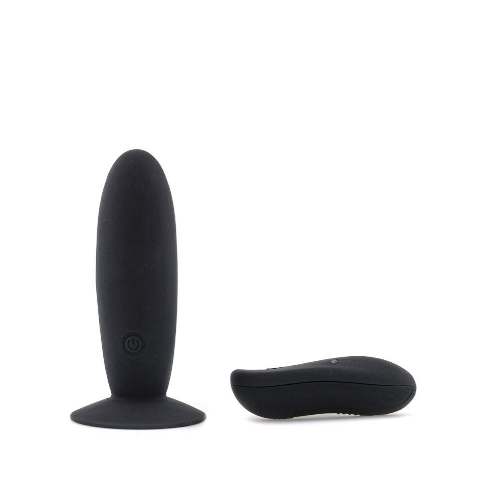 Czarny wibrujący korek analny z pilotem – 3,3 cm