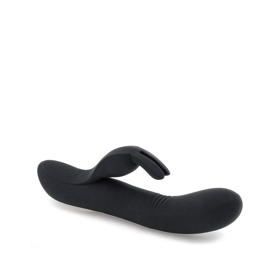 Czarny silikonowy wibrator króliczek z imitacją ruchu palców – 21 cm