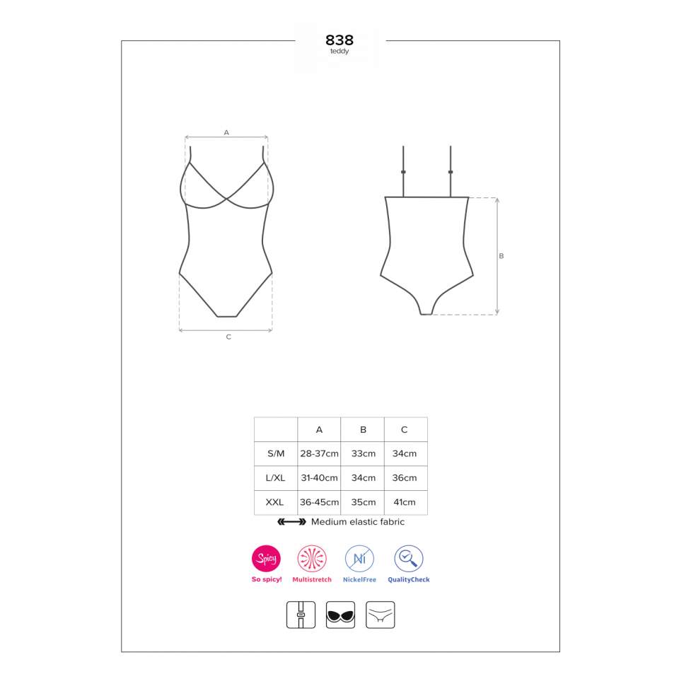 Czarne otwarte Body Obsessive 838-TED-1, wyjątkowo kobiece