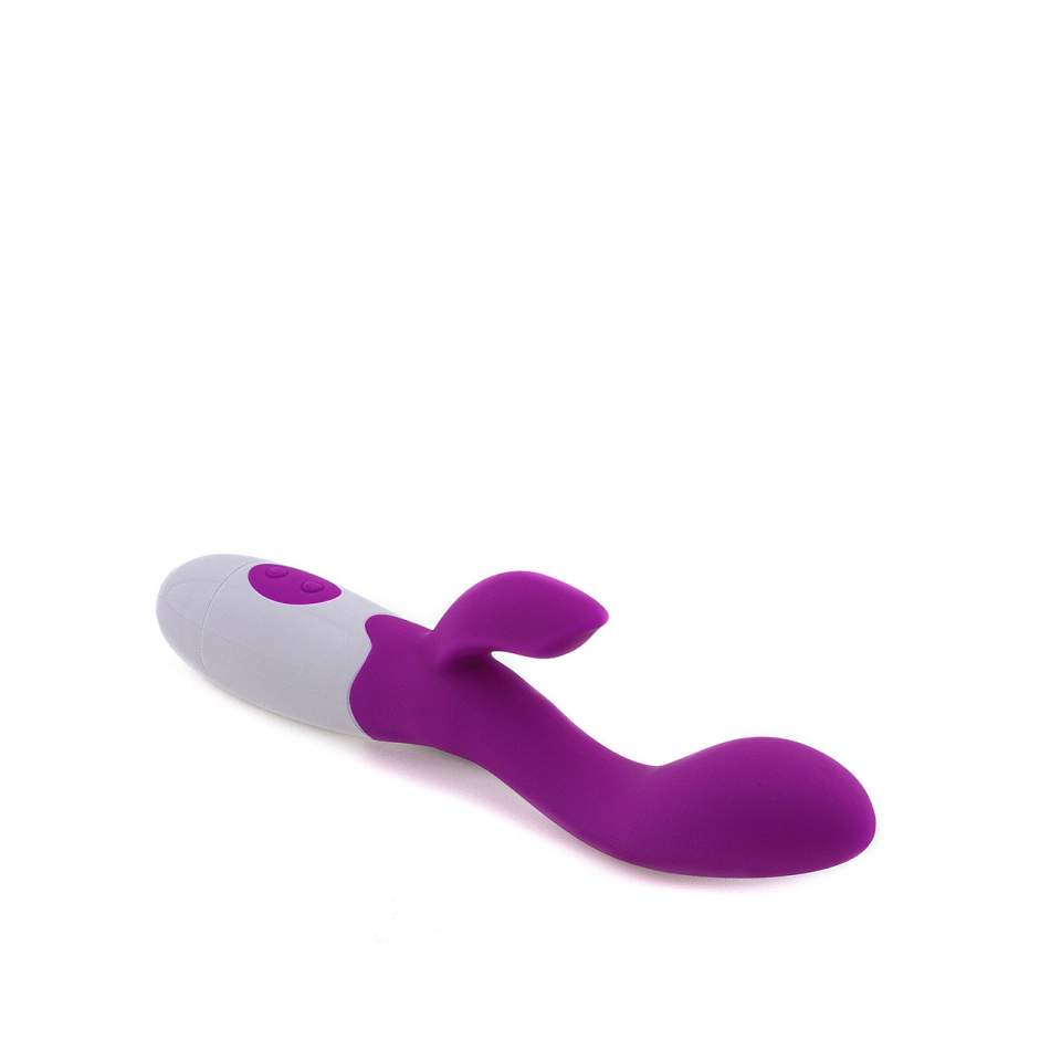 Fioletowy silikonowy wibrator króliczek z 2 punktami wibrującymi – 20 cm