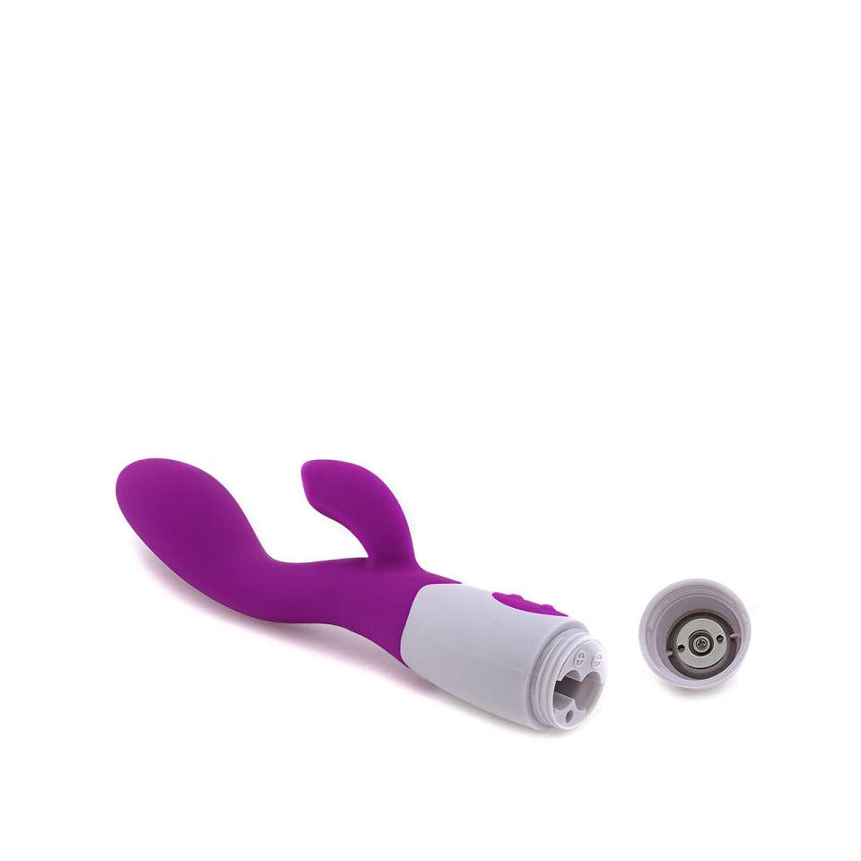 Fioletowy silikonowy wibrator króliczek z 2 punktami wibrującymi – 20 cm