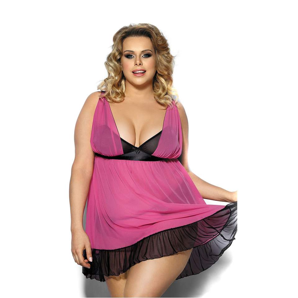 Różowo-czarna halka o zwiewnym fasonie dla kobiet w rozmiarze Plus Size – Angels Never Sin Carinola