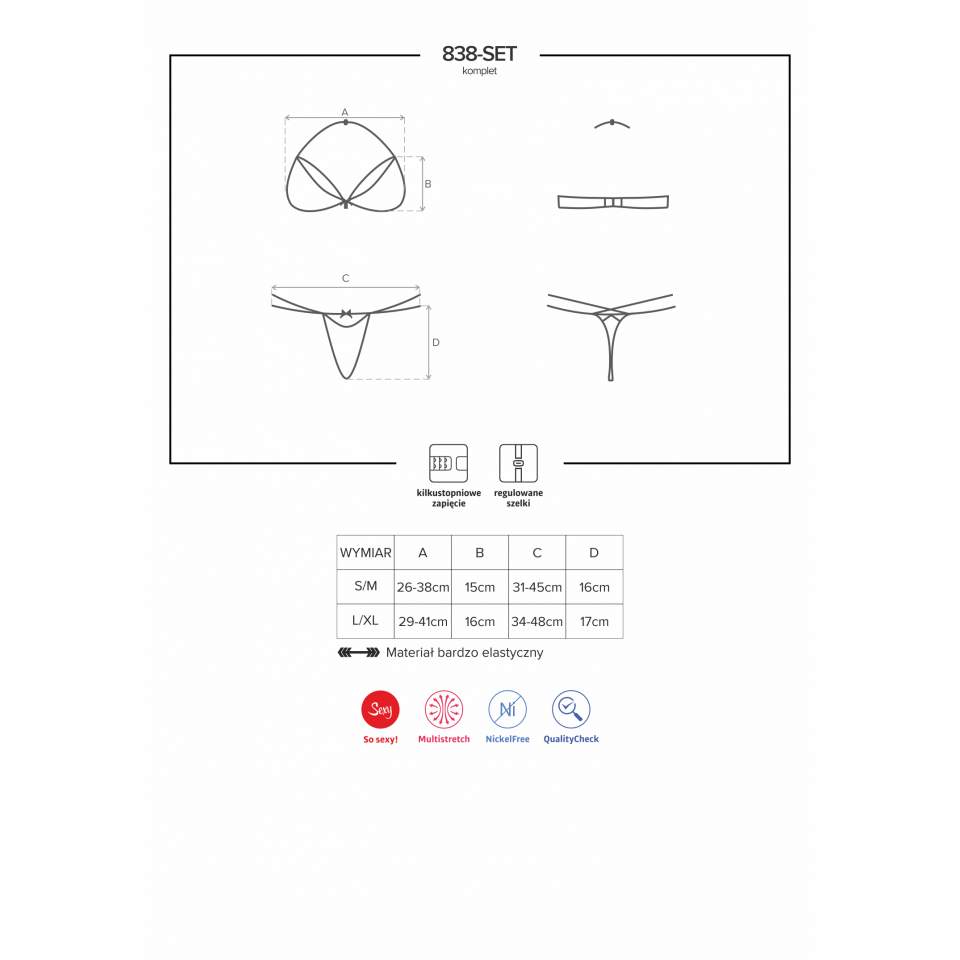 Prowokacyjny czerwony koronkowy dwuczęściowy komplet Obsessive 838-SET 