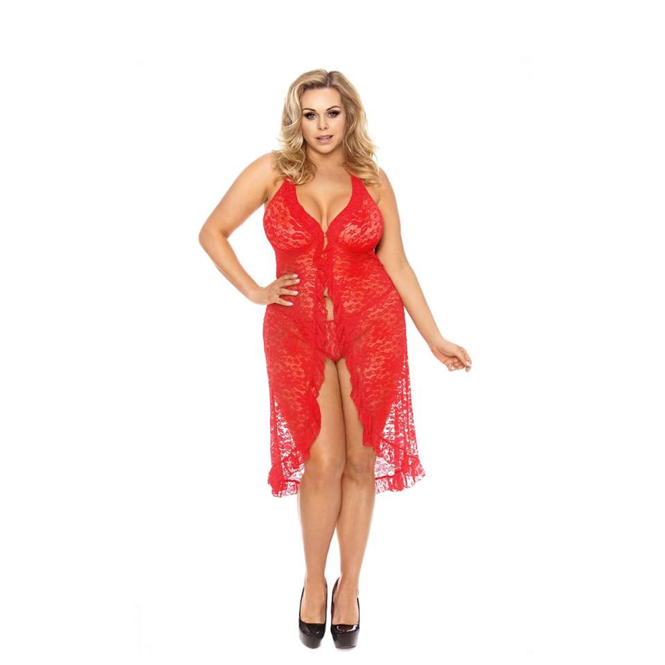 Czerwona zmysłowa koszula nocna dla kobiet + stringi – Anais Dion