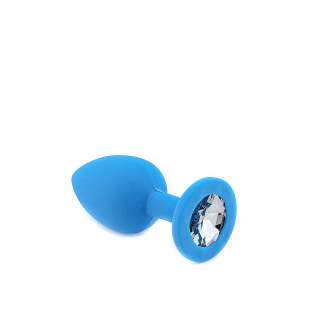Niebieski silikonowy korek analny z diamentem - średnica 3 cm