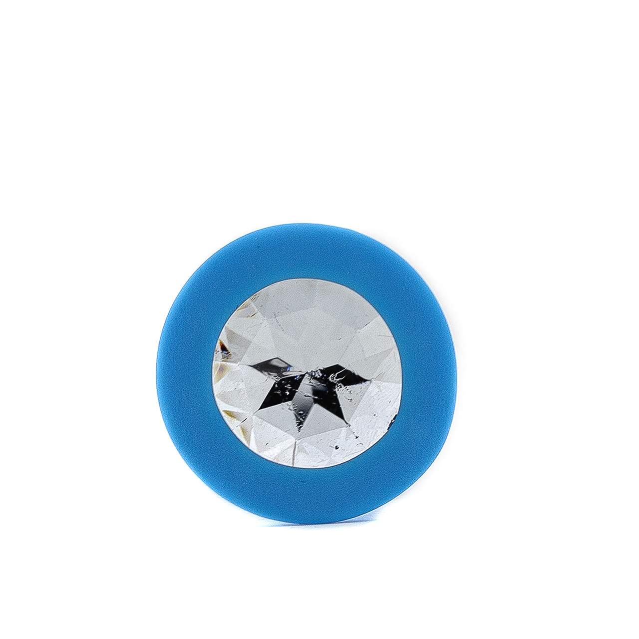 Niebieski silikonowy korek analny z diamentem – średnica 3 cm