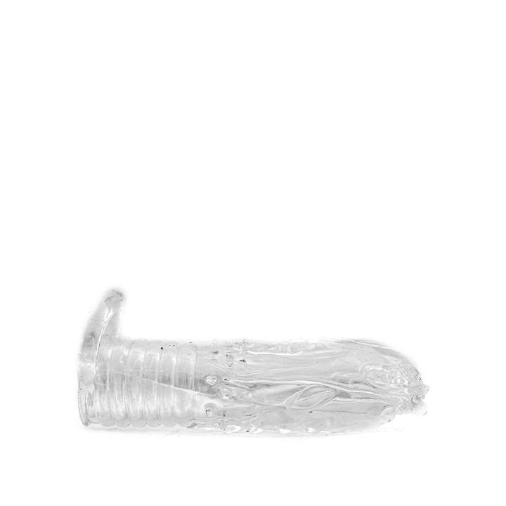 Transparentna elastyczna nakładka na penisa z licznymi wypustkami