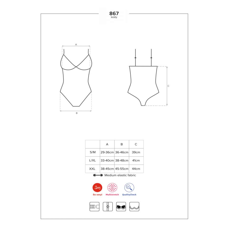 Czarne Body Obsessive 867-TED-1 podkreślaja biust i pośladki