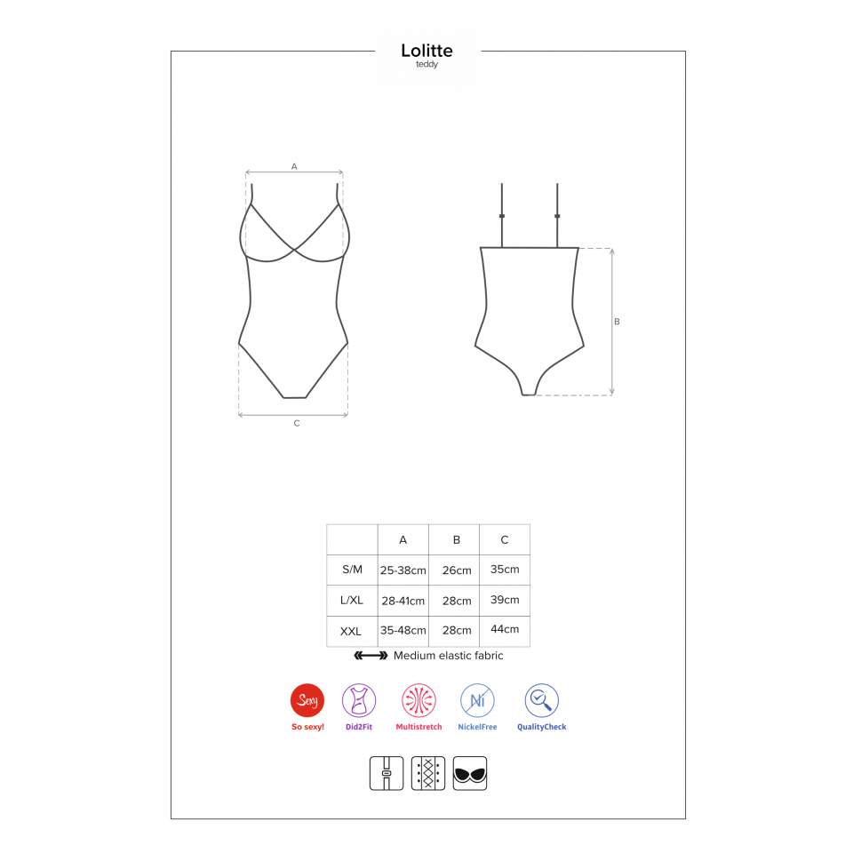 Czarne Body Obsessive Lolitte z zapięciem w kroku i koronką