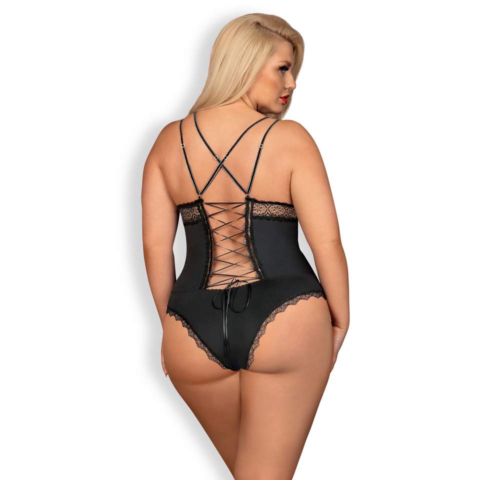 Czarne Body Obsessive Lolitte z zapięciem w kroku i koronką