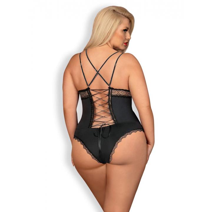 Czarne Body Obsessive Lolitte z zapięciem w kroku i koronką