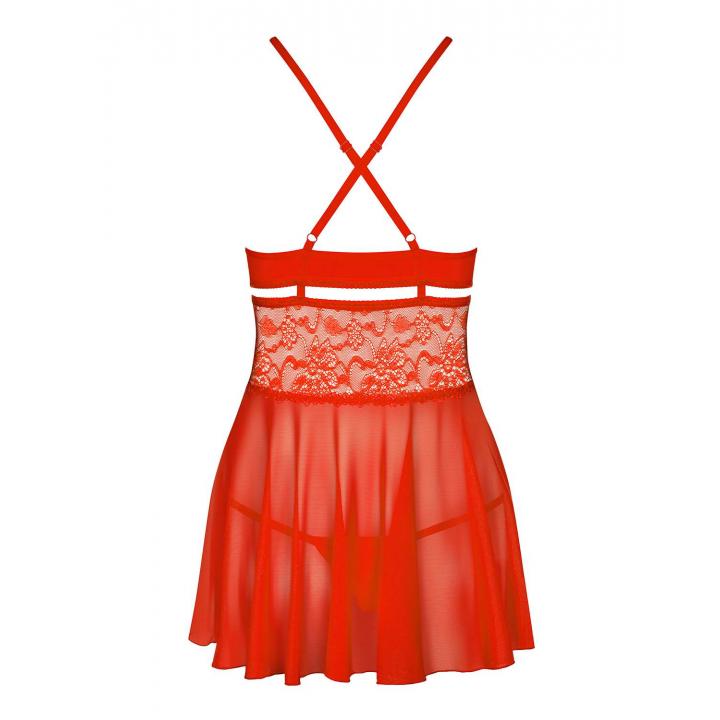 Czerwona koszulka babydoll + stringi Obsessive 838-BAB-3