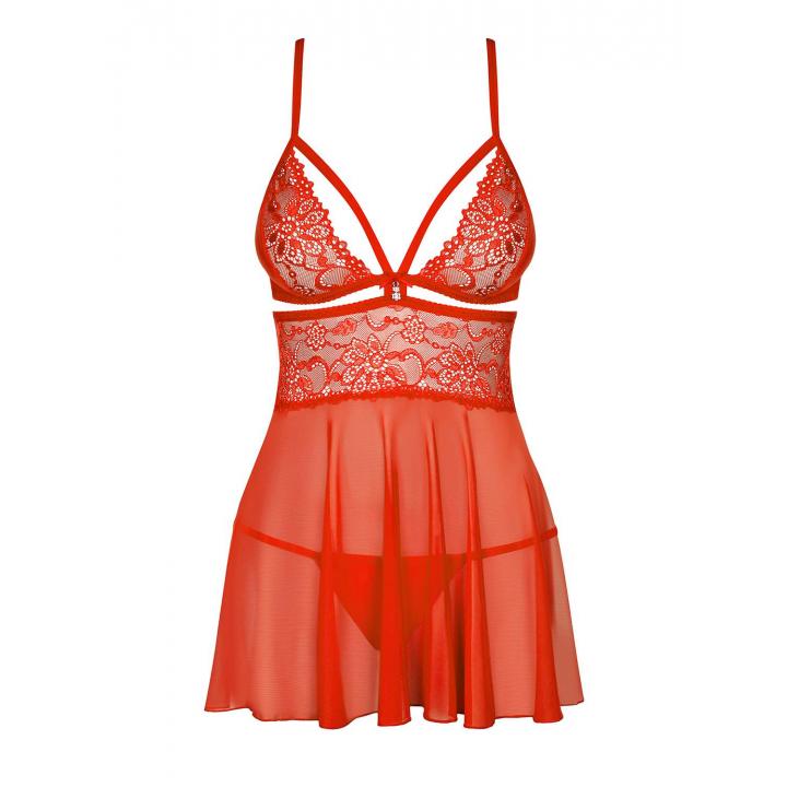 Czerwona koszulka babydoll + stringi Obsessive 838-BAB-3