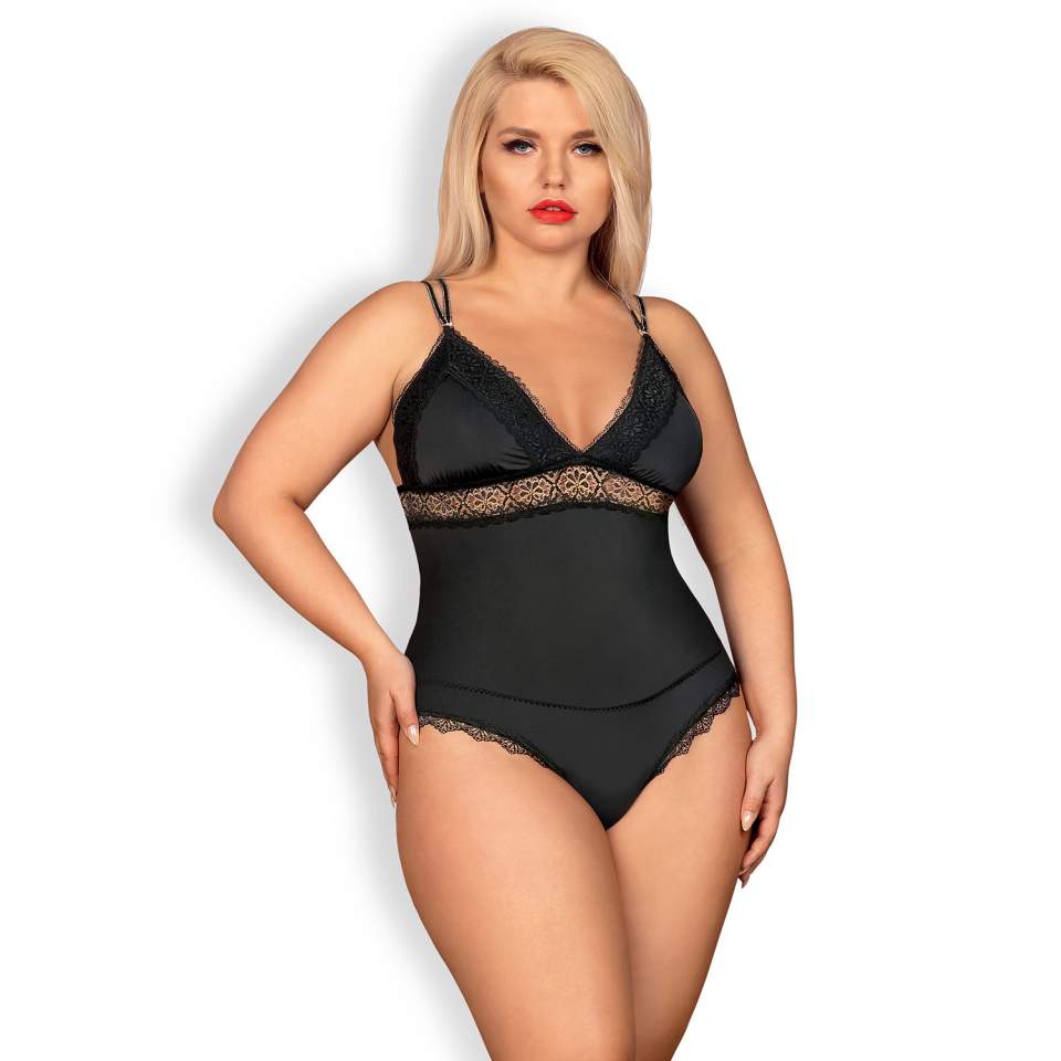 Czarne Body Obsessive Lolitte z zapięciem w kroku i koronką