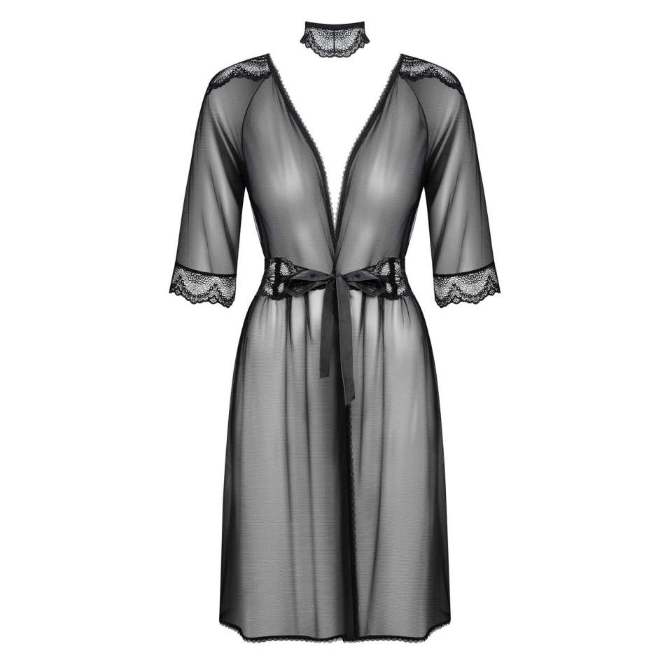 Zmysłowy, czarny peniuar Obsessive Lucita-Pei + choker